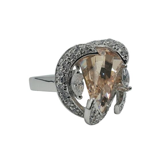 Absolute™ Geometric Champagne & Clear CZ Sterling Silver Ring Size 7 - Picture 4 of 7